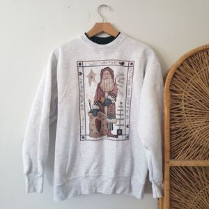 Father Christmas Crewneck Sweatshirt L Gray